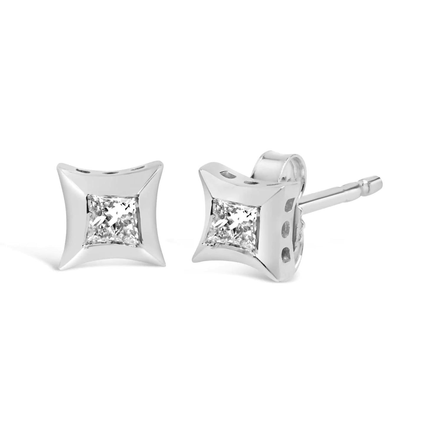 10K White Gold 1/5 Cttw Invisible Set Princess-Cut Diamond Stud Earrings (H-I Color, SI2-I1 Clarity)