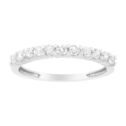 .925 Sterling Silver 1/2 cttw Shared Prong-Set Brilliant Round-Cut Diamond 11 Stone Band Ring (I-J Color, SI2-I1 Clarity)