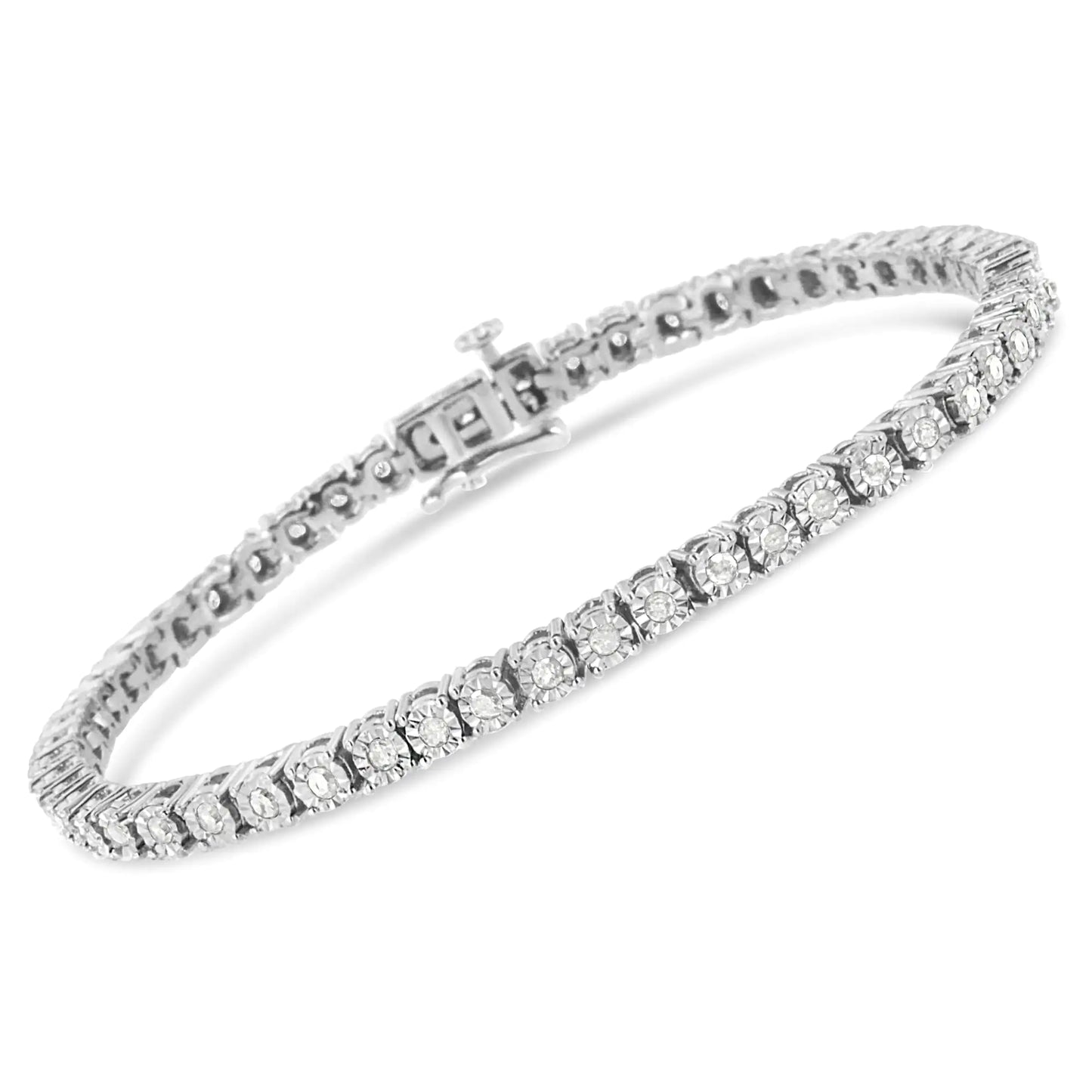 .925 Sterling Silver 1.0 Cttw Diamond Illusion-Set Miracle Plate Tennis Bracelet (I-J Color, I3 Clarity) - 7"