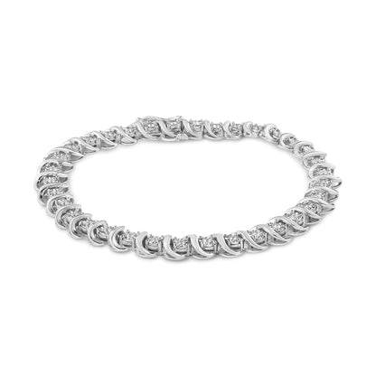 .925 Sterling Silver 1/3 Cttw Miracle-Set Diamond "S" Link Tennis Bracelet (I-J Color, I3 Clarity) - Size 7.25"