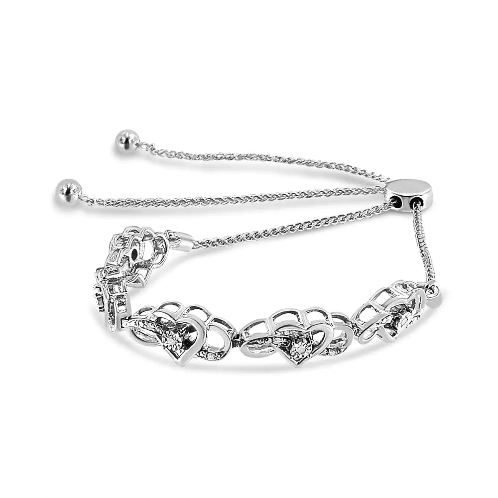 .925 Sterling Silver Diamond Accent Interlocking Infinity and Heart 4”-10” Adjustable Bolo Tennis Bolo Bracelet (H-I Color, I2-I3 Clarity)