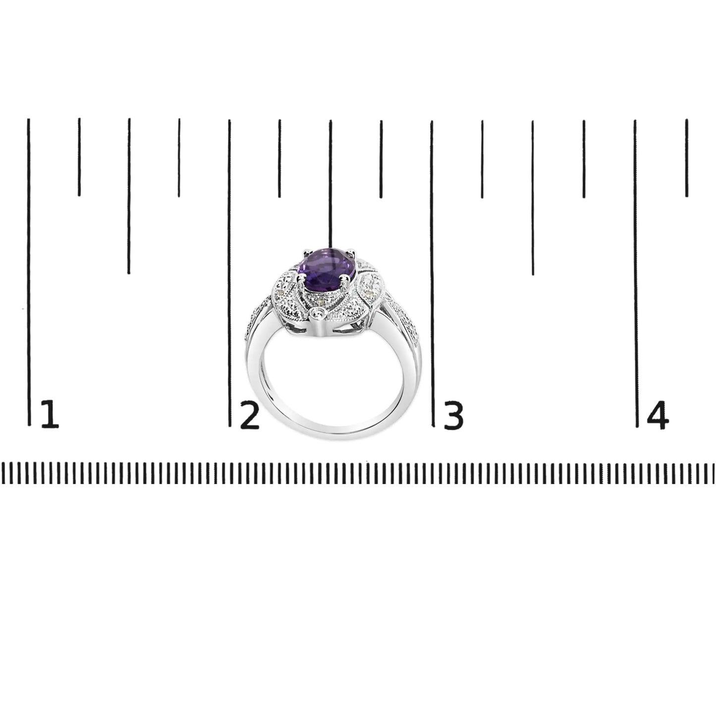 .925 Sterling Silver 9x7mm Oval Purple Amethyst and Round Diamond Accent Fashion Cocktail Ring (I-J Color, I1-I2 Clarity)