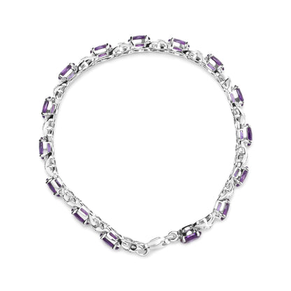 .925 Sterling Silver 7x5mm Oval Amethyst and Diamond Accent X-Link Bracelet (H-I Color, SI1-SI2 Clarity)  - Size 7"