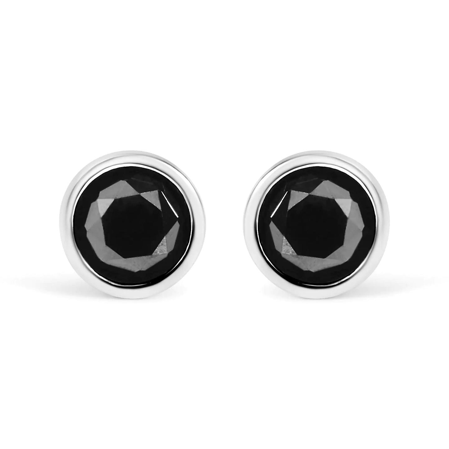 .925 Sterling Silver Round Brilliant-Cut Black Diamond Bezel-Set Stud Earrings with Screw Backs (Fancy Color-Enhanced, I2-I3 Clarity)