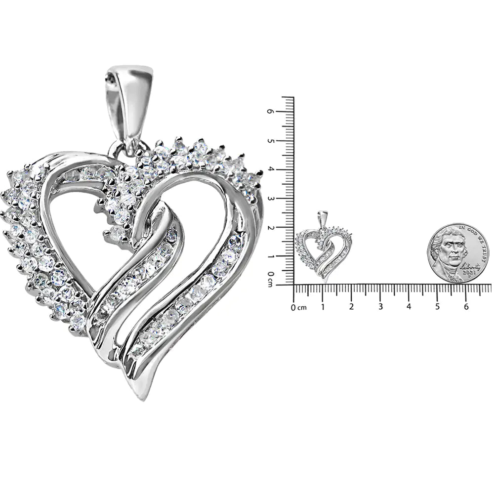 .925 Sterling Silver 1/2 Cttw Diamond Double Row Openwork Heart Pendant 18" Necklace (I-J Color, I3 Clarity)