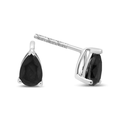 14K White Gold Treated Black Pear Shaped Solitaire Diamond 3 Prong Stud Earrings (Black Color, VS2-SI1 Clarity)