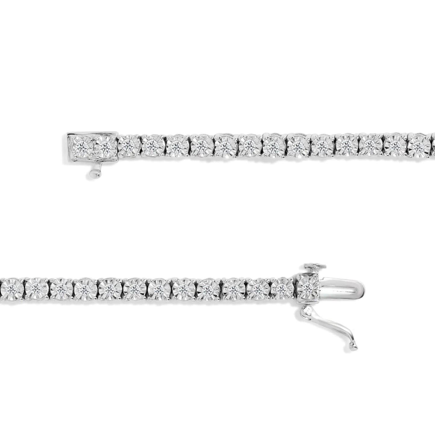 .925 Sterling Silver 1.0 Cttw Diamond Illusion-Set Miracle Plate Tennis Bracelet (I-J Color, I3 Clarity) - 7"