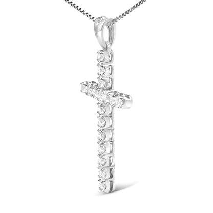 .925 Sterling Silver 1.0 Cttw Diamond Classic Cross 18" Pendant Necklace (I-J Color, I2-I3 Clarity)