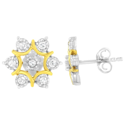 10K Yellow Gold Plated .925 Sterling Silver 1/4 Cttw Miracle Set Round-Cut Diamond Floral Earring (I-J Color, I2-I3 Clarity)