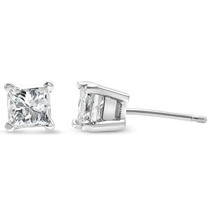 14K White Gold 3/8 Cttw Princess-Cut Square Diamond Classic 4-Prong Solitaire Stud Earrings(H-I, I1-I2)