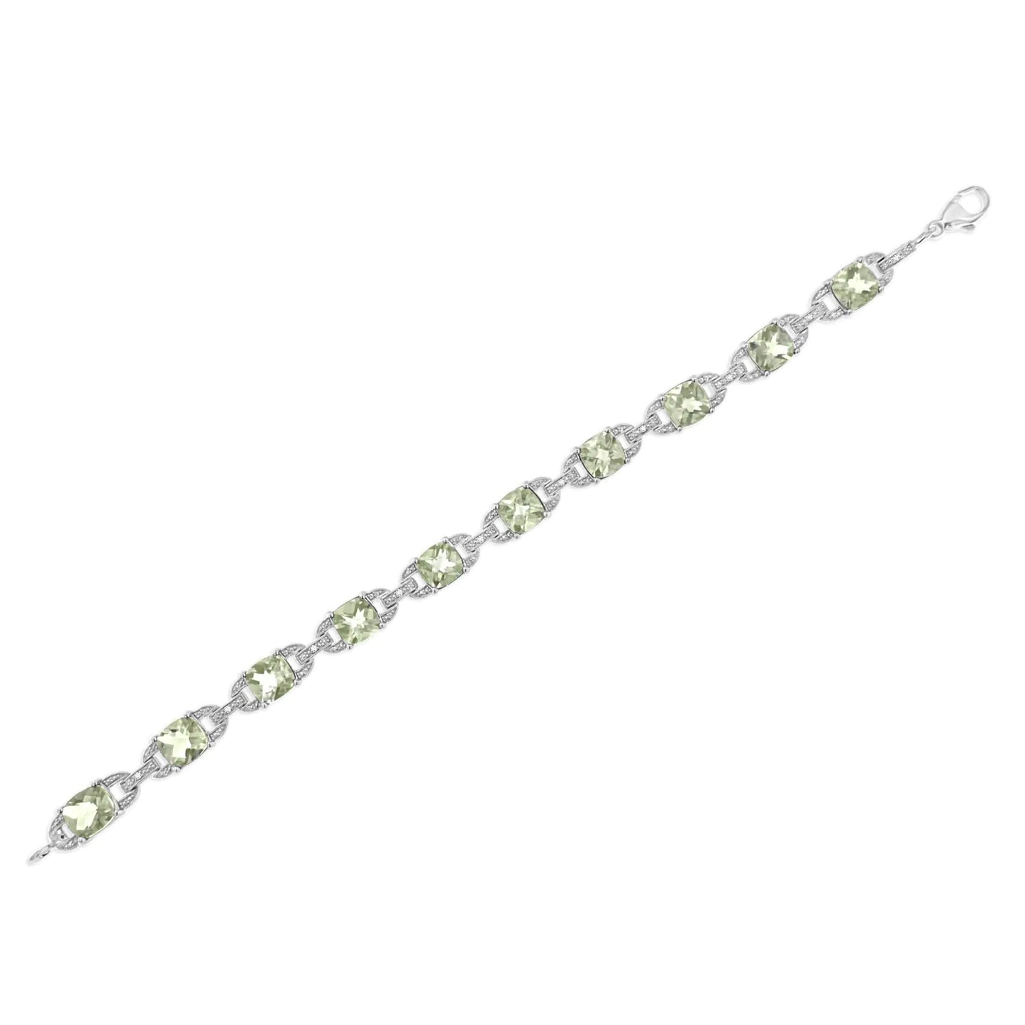 .925 Sterling Silver 7x7 mm Cushion Cut Green Amethyst and 1/20 cttw Round Cut Diamond Fashion Tennis Bracelet (I-J Color, I1-I2 Clarity) - 7"