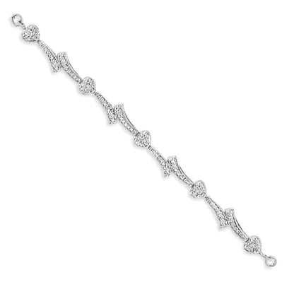 .925 Sterling Silver Diamond Accent Heart and Wave Link Bolo Bracelet (I-J Color, I2-I3 Clarity) - 6" to 9" Adjustable