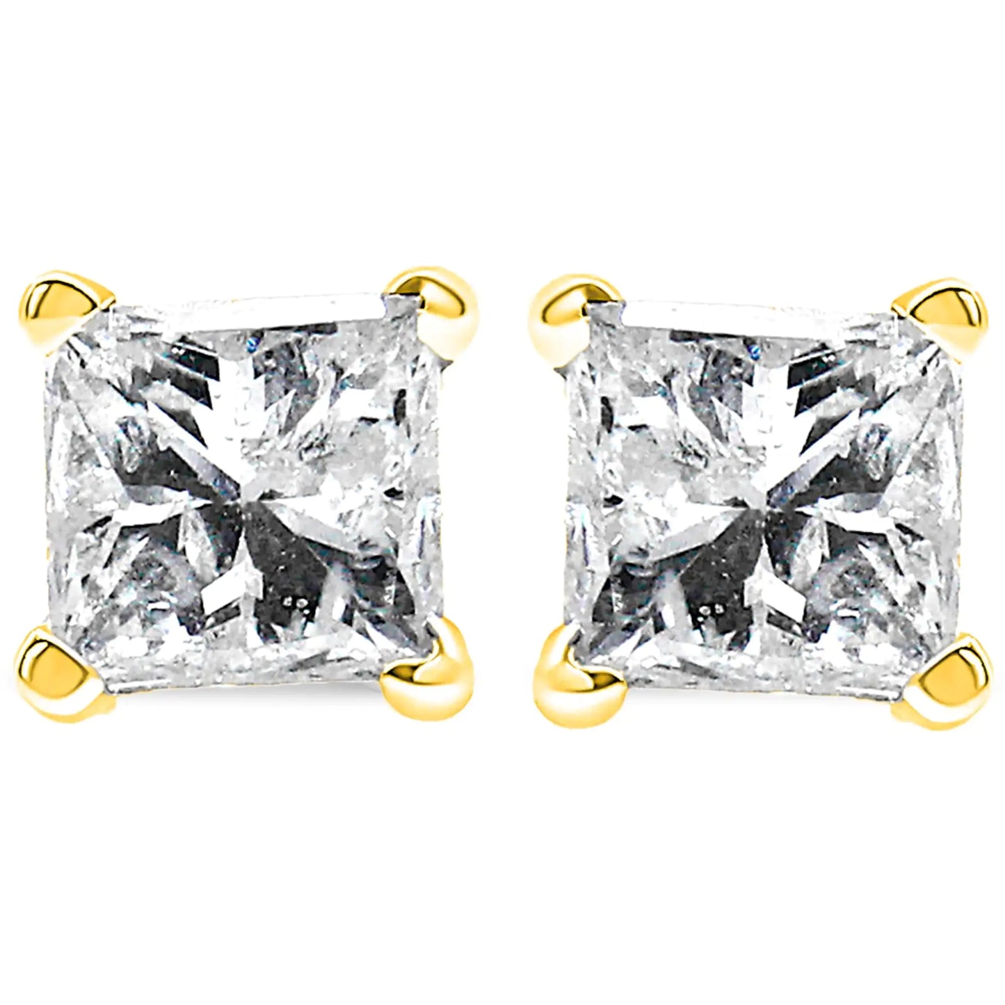 10K Yellow Gold 3/4 Cttw Princess-Cut Square Near Colorless Diamond Classic 4-Prong Solitaire Stud Earrings (J-K Color, I2-I3 Clarity)