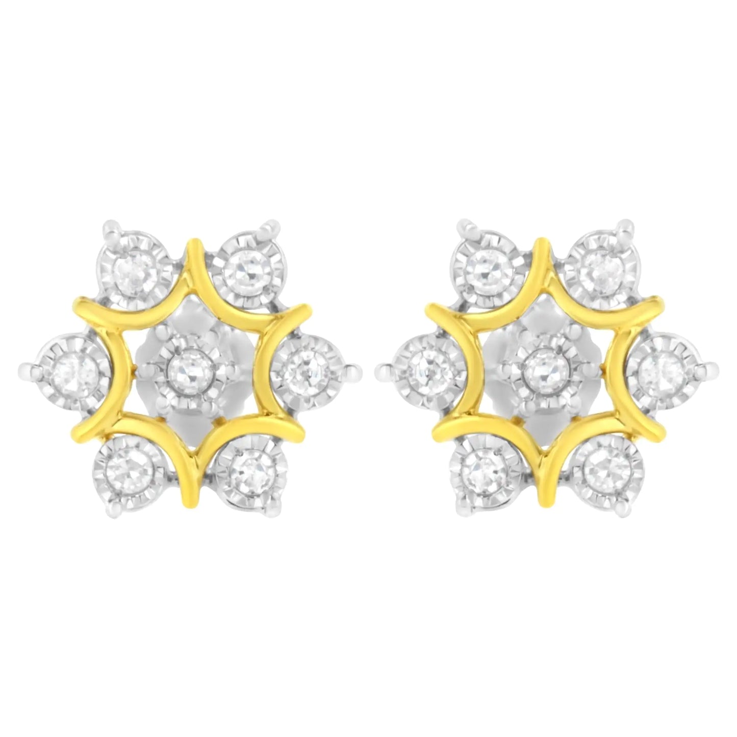 10K Yellow Gold Plated .925 Sterling Silver 1/4 Cttw Miracle Set Round-Cut Diamond Floral Earring (I-J Color, I2-I3 Clarity)