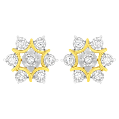 10K Yellow Gold Plated .925 Sterling Silver 1/4 Cttw Miracle Set Round-Cut Diamond Floral Earring (I-J Color, I2-I3 Clarity)