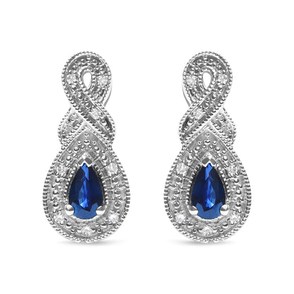 .925 Sterling Silver 4.5 x 3mm Pear Sapphire Gemstone and Diamond Accent Infinity Drop Stud Earrings (H-I Color, SI1-SI2 Clarity)