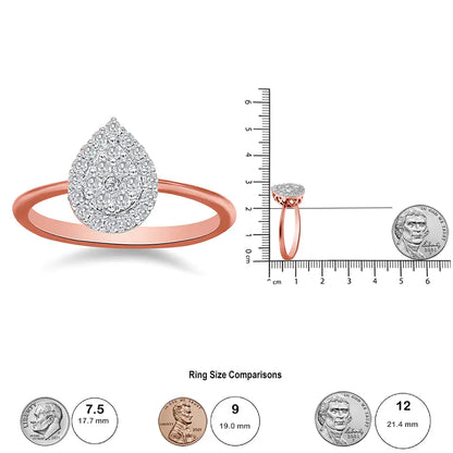 10K Rose Gold 3/8 Cttw Round-Cut Diamond Pear Promise Ring (I-J Color, I2-I3 Clarity)