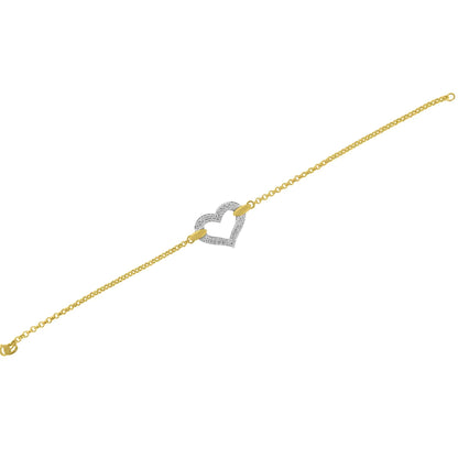 10K Two Tone Gold 1/4 Cttw Diamond Encrusted Heart Charm 7" Bracelet (H-I Color, I1-I2 Clarity)