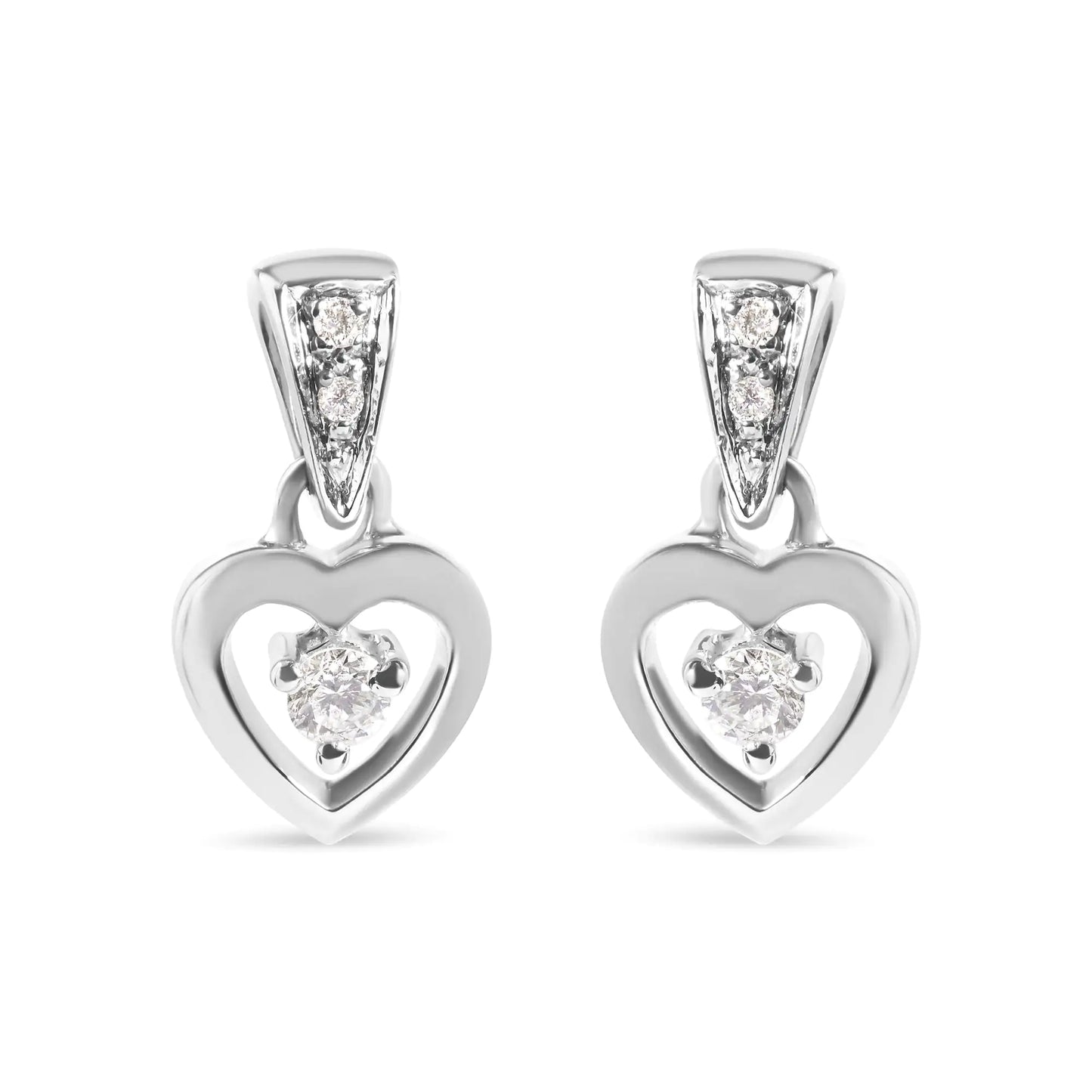 14K White Gold 1/6 Cttw Diamond Dangle Heart Stud Earrings (H-I, SI2-I1)