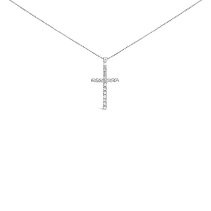 .925 Sterling Silver 1.0 Cttw Diamond Classic Cross 18" Pendant Necklace (I-J Color, I2-I3 Clarity)