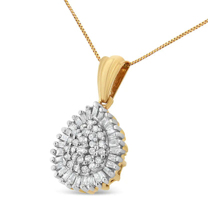 10K Gold 1/2 Cttw Round and Bagutte-Cut Diamond Teardrop 18" Pendant Necklace (J-K Color, I1-I2 Clarity)