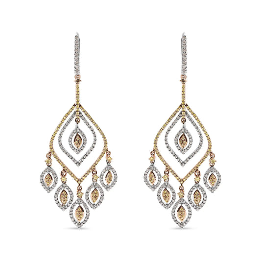 14K White and Rose Gold 2 1/2 Cttw Diamond Curved Rhombus Shape Drop and Chandelier Style Dangle Earring (J-K Color, I2-I3 Clarity)