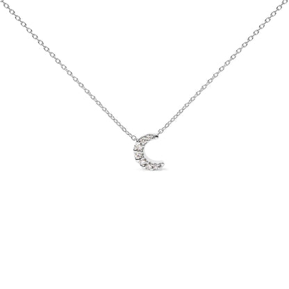 10K White Gold Diamond Accented Crescent Moon Shaped 18" Inch Pendant Necklace (H-I Color, I1-I2 Clarity)