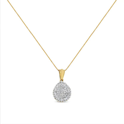 10K Gold 1/2 Cttw Round and Bagutte-Cut Diamond Teardrop 18" Pendant Necklace (J-K Color, I1-I2 Clarity)