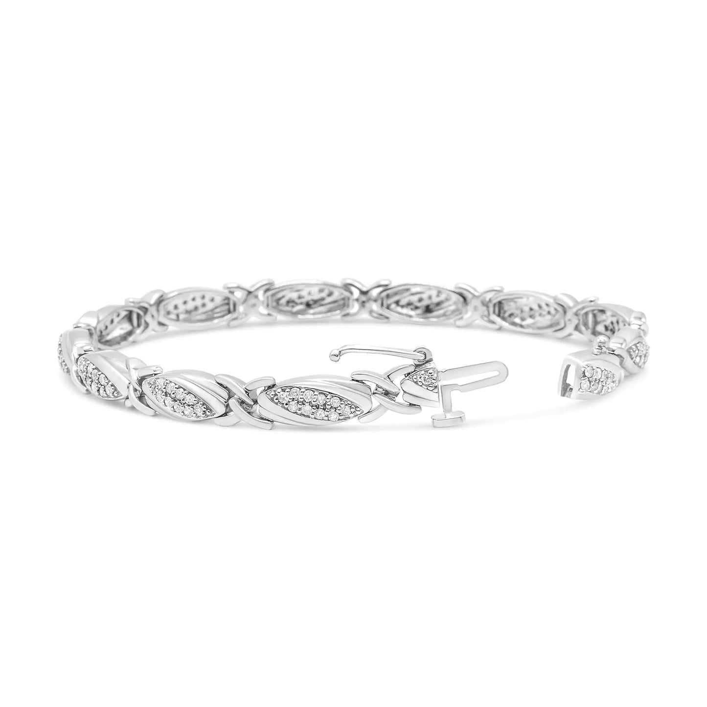 .925 Sterling Silver 1.00 Cttw Round Diamond X-Link Bracelet (I-J Color, I2-I3 Clarity) - Size 7.25"