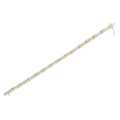 Two-Tone 10K Yellow Gold over .925 Sterling Silver 1.0 Cttw Diamond Channel Set Tapered & X-Link 7" Tennis Bracelet (H-I Color, I2-I3 Clarity)