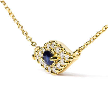 10K Yellow Gold Blue Sapphire and Diamond Accented Evil Eye 18" Inch Pendant Necklace (H-I Color, I1-I2 Clarity)